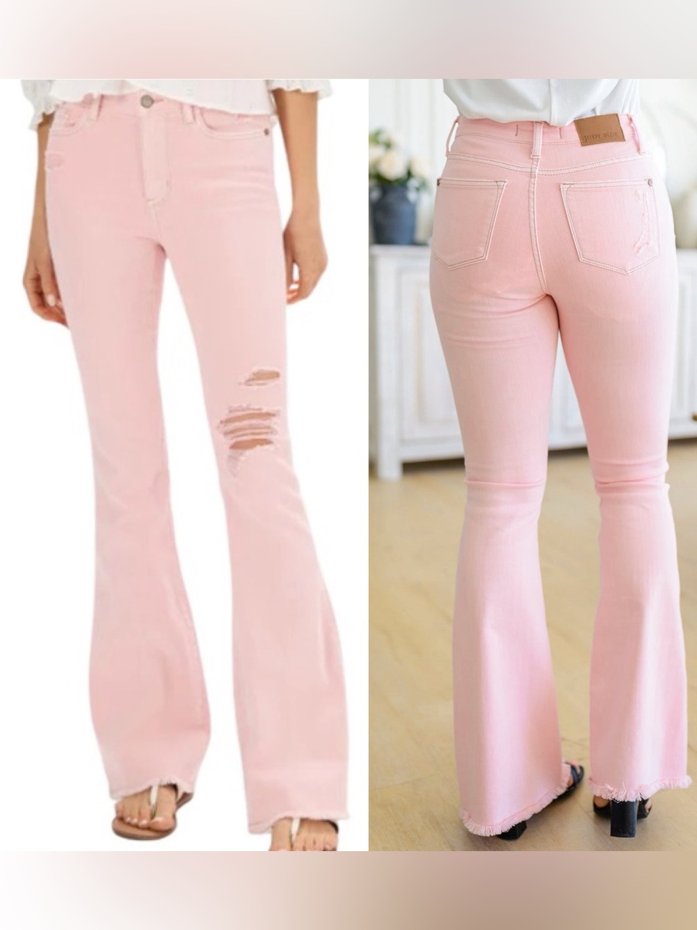Judy Blue Pretty in Pink Mid-Rise Distressed Jeans Flare Size 11/30 - Picture 4 of 16